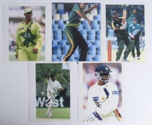 Pakistan 1996 onwards. Thirty colour and the odd mono press photographs featuring Pakistan and England players in Test and one day international match action. Five photographs signed by the featured Pakistan player. Signatures are Shoaib Akhtar, Mohammad 