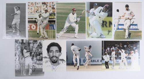 West Indies tours to England 1984-1998. Sixty mono and colour press photographs featuring West Indies and England players in Test and one day international match action. Eleven photographs signed by the featured player. Signatures are Carl Hooper, Phil Si