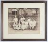 &lsquo;Lord Sheffield&rsquo;s Eleven 1884&rsquo;. Early original sepia photograph of Lord Sheffield&rsquo;s team who played the Australians at Sheffield Park, Uckfield, East Sussex on the 12th & 13th May 1884, standing and seated in rows wearing caps and cricket attire, some in 