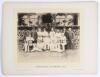 &lsquo;Sheffield Park v St. Wilfrids, 1886&rsquo;. Early original sepia photograph of the Sheffield Park team, seated and standing in rows, wearing cricket attire in front of the pavilion at Sheffield Park, Sussex, who played St. Wilfrid&rsquo;s on the 25th August 1886. Pl