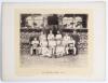 &lsquo;St. Wilfrids Club, 1886&rsquo;. Early original sepia photograph of the S. Wilfrids team, seated and standing in rows, wearing cricket attire in front of the pavilion at Sheffield Park, Sussex, who played the Sheffield Park team on the 25th August 1886. No reco