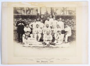 &lsquo;The Parsees&rsquo; (Bombay, India) 1886. Large original sepia photograph of the Parsees team who played the Sheffield Park team at Sheffield Park, East Sussex on the 24th & 25th May 1886, standing and seated, in rows wearing blazers, caps and cricket attire. T