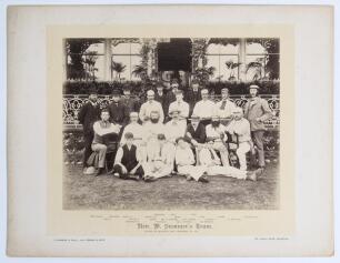&lsquo;Rev. W. Summers&rsquo; Team&rsquo; and &lsquo;Mr. John Gilbert&rsquo;s Team&rsquo; 1886. Two early original sepia photographs of each team seated and standing in rows wearing cricket attire in front of the pavilion at Sheffield Park, for a match played 13th September 1886. The photog
