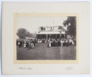 Sheffield Park, East Sussex 1890s. Three original sepia photographs depicting events taking place at the Earl of Sheffield&rsquo;s seat at Sheffield Park. Subjects include a presentation of a prize giving ceremony in progress in front of the ornate pavilion wit