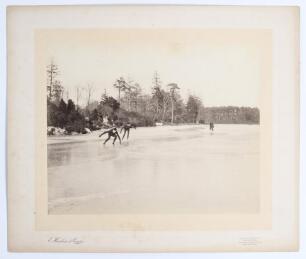 The Earl of Sheffield. Skating in the Park 1895. Early large original sepia photograph of two speed-skaters racing on the ice on the frozen lake at Sheffield Park. In February 1895 Lord Sheffield engaged two champion skaters, Lindahl of Norway and Smart, 