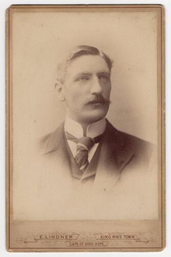 Sir Charles Aubrey Smith. Sussex, Transvaal & England 1882-1896. Excellent sepia cabinet card photograph of Smith, head and shoulders in formal attire. Cabinet card by E. Lindner of Kings William&rsquo;s Town, Cape of Good Hope, South Africa and measures 4.25&rdquo;x