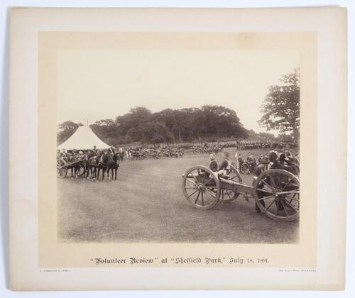 The Earl of Sheffield. &lsquo;&rdquo;Volunteer Review&rdquo; at &ldquo;Sheffield Park&rdquo;, July 18, 1891&rsquo;. Two large early original sepia photographs depicting an event of military &lsquo;manoeuvres&rsquo; held at Sheffield Park. The scenes depict large numbers of participants, reportedly comp