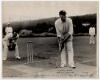 Sir Charles Aubrey Smith. Sussex, Transvaal & England 1882-1896. Excellent original mono press photograph of Aubrey Smith batting for the Hollywood Cricket Club in California 1934. Smith is stood at the wicket awaiting a delivery to be bowled wearing cap 