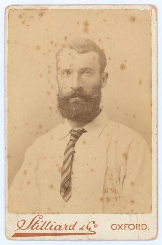 John McCarthy &lsquo;Jack&rsquo; Blackham. Victoria & Australia 1874-1895. Early original sepia cabinet card photograph of Blackham, head and shoulders, wearing shirt and tie. Nicely signed to the verso in black ink by Blackham and dated 12th April 1889. The photogra