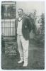 Warwick Windridge Armstrong. Victoria & Australia 1898-1922. A rarely seen mono &lsquo;Jaeger&rsquo; advertising postcard of Armstrong standing full length wearing Australia blazer and cricket attire. Caption to image &lsquo;W.W. Armstrong 1921. Capt. Australia Team in Jae