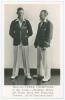 Don Bradman and Bill Brown. Australia c.1938. Mono real photograph plain back advertising postcard of Bradman and Brown standing full length wearing cricket attire and blazers. Printed caption to lower margin &lsquo;There are Three Champions in this picture- Br