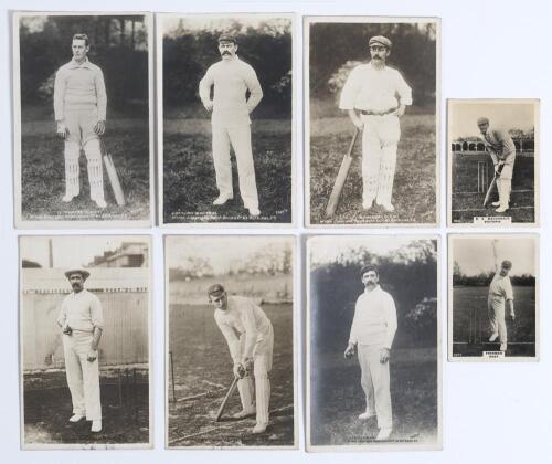 Australia tour to England 1905. Six sepia real photograph postcards of Australian cricketers who toured England in 1905, each player depicted standing full length in cricket attire in various poses with printed title to lower part of the image. All postca