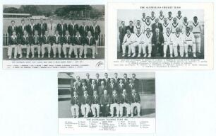 &lsquo;First Australian Cricket Team Touring West Indies & British Guiana March- June 1955&rsquo;. Official mono real photograph postcard of the Australian touring party seated and standing in rows wearing tour blazers. Published by Chan&rsquo;s of British Guiana. Players 