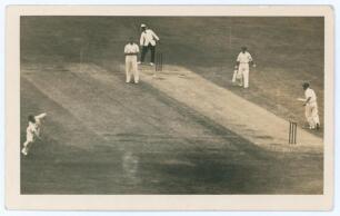 M.C.C. tour of Australia 1932/33. &lsquo;Bodyline&rsquo;. Rare sepia real photograph postcard from a series produced by the Melbourne Herald Feature Service from the infamous Ashes series, Australia v England 1932/33. This postcard depicts &lsquo;[Wally] Hammond&rsquo;s Brillian