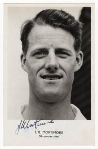 John Brian Mortimore. Gloucestershire & England 1950-1975 and Douglas Martin Young. Worcestershire & Gloucestershire 1946-1964. Mono real photograph postcards of each player, head and shoulders, with name and county printed to lower border. Signed in ink 