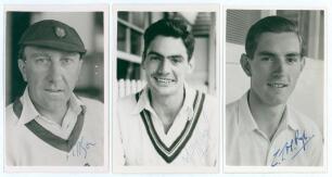 Gloucestershire post-war player postcards. Three mono real photograph postcards of Gloucestershire players, each depicted head and shoulders wearing cricket attire, and signed in ink to the photograph by the featured player. Players are B.H. Lyon (Glouces