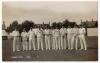 Hampshire C.C.C. 1912. Mono real photograph postcard of the Hampshire team, taken at Bournemouth, for the match Hampshire v Warwickshire, 29th to 31st August 1912. Bournemouth View Co Ltd. A rarer postcard. G/VG