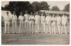 Hampshire C.C.C. 1914. Mono real photograph postcard of the Hampshire team, taken at Bournemouth, believed to be the team for the matches v Lancashire, Essex and Kent, 24th August to 2nd September 1914. Bournemouth View Co Ltd. A rarer postcard. G/VG