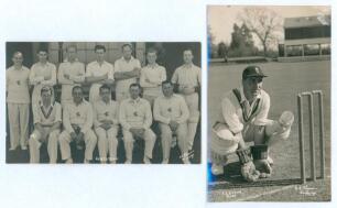 Kent C.C.C. Two postcards, one of the Kent team of the mid 1930&rsquo;s by Flemons and the other, a plainback postcard of Godfrey Evans in wicket keeping pose, gain by Flemons. Good condition