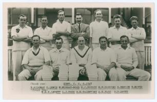 Kent C.C.C. 1947. Mono real photograph plainback postcard of the Kent team with title and players names to lower border. Official stamp to verso for A. Wilkes & Son, West Bromwich.