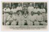 Kent C.C.C. 1947. Mono real photograph plainback postcard of the Kent team with title and players names to lower border. Official stamp to verso for A. Wilkes & Son, West Bromwich.