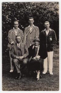 Kent. The Bryan brothers c.1925. Original mono real photograph postcard of the three Bryan brothers, Ronnie (Kent 1920-1937), Godfrey (Kent 1920-1933) and Jack (Kent & Cambridge University 1919-1932) standing full length wearing cricket attire and blazers