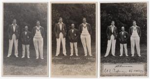 Kent. Percy Chapman, Freeman and Frank Woolley. Three mono real photograph postcards of Chapman, Freeman and Woolley standing together wearing England blazers and cricket attire, probably late 1920s. Two appear identical, both by B.&. W. Fisk-Moore of Can