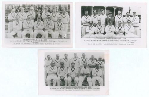 Leicestershire C.C.C. 1947-1949. Three mono real photograph plain back postcards of Leicestershire teams of 1947, 1948 & 1949 seated and standing rows wearing cricket attire. Printed titles and players&rsquo; names to lower borders. Players featured include Ber