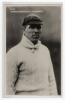 George Geary. Leicestershire & England 1912-1938. Mono real photograph advertising postcard entitled &lsquo;Famous Professionals at Gamage&rsquo;s&rsquo; showing Geary half length, wearing sweater and Leicestershire cap. Signed to verso by Geary in ink. Photographs by Spor
