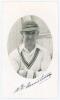 Norman Foster Armstrong. Leicestershire 1919-1939. Mono real photograph postcard of Armstrong in cameo, head and shoulders wearing cricket attire. Nicely signed in black ink to the lower margin by Armstrong. Official stamp to verso for A. Wilkes & Son, We