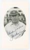 Joseph Harold Anthony &lsquo;Joe&rsquo; Hulme. Middlesex 1929-1939. Mono real photograph postcard of Hulme, head and shoulders in cameo, wearing cricket attire and Middlesex cap. Very nicely signed in black ink to the photograph by Hulme. Official stamp to verso for 