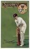&lsquo;Tom Hayward Batting&rsquo;. Early colour postcard with an illustration of Haywood depicted in batting pose on a green background, with decorative &lsquo;Surrey&rsquo; title and emblem to side. Dainty series. Postally unused. Good condition. Rare.