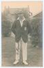 George Arthur Stannard. Sussex 1914-1925. Sepia real photograph postcard of Stannard standing full length wearing Sussex cap and blazer. Nicely signed in black ink to the photograph by Stannard. Official stamp to verso for Nias of Brighton. Postally unuse