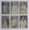 Sussex postcards late 1940s. Fully set of six mono printed postcards, each depicting a Sussex player three quarter length in cricket attire. Published by Kilroy Ltd, Kingsway, Hove. Players are Jim Wood, G. Cox, James Langridge, John Langridge, C. Oakes, 