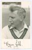 Bryan Lobb. Warwickshire & Somerset 1953-1969. Mono real photograph plain back postcard of Lobb, head and shoulders wearing cricket attire. Nicely signed in black ink to the lower margin by Lobb with typed title &lsquo;B. Lobb, Warwick&rsquo;. Publisher unknown. Post