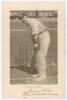 Lord Martin Bladen Hawke. Cambridge University, Yorkshire & England 1881-1912. Early sepia postcard of Hawke in batting pose at the crease. Nicely signed in ink to lower border &lsquo;Hawke&rsquo;. Wrench series no. 2933. Postally unused. Some creasing to corners, ni