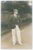 David Cecil Fowler Burton. Cambridge University & Yorkshire 1907-1921. Rarer early sepia real photograph postcard of Burton standing full length wearing cricket attire, Yorkshire cap and blazer. Typed title &lsquo;D.C. Burton, Yorkshire&rsquo;. E. Hawkins & Co., Brig