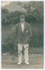 Arthur Dolphin. Yorkshire, Patiala & England 1905-1927. Sepia real photograph postcard of Dolphin standing full length wearing cricket attire and Yorkshire cap and blazer. Nicely signed in ink to the photograph by Dolphin. Official stamps to verso for Nia