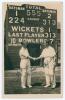 Yorkshire. Record opening stand. Herbert Sutcliffe and Percy Holmes. Yorkshire and England 1932. Mono real photograph postcard of the scoreboard at Leyton in 1932 showing the Yorkshire record 1st wicket stand of 555 and Hutton and Holmes stood beneath sha