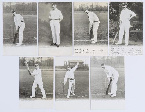 Yorkshire C.C.C. player postcards early 1900s. Seven early mono postcards of Yorkshire players, all &lsquo;The &ldquo;Dainty&rdquo; Series&rsquo;, each depicted full length in various poses. Players featured are George Hirst, Wilfred Rhodes, John Tunnicliffe (all postally unused