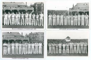 Scarborough Cricket Festival 1951. Four mono real photograph plain back postcards of teams at Scarborough, the players depicted standing in one row wearing cricket attire in front of the pavilion. Includes the M.C.C. team for the match v Yorkshire, 1st- 4