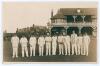 South Africans v C.I. Thorntons XI 1924. Sepia real photograph postcard of the Thornton&rsquo;s team, lined up in front of the pavilion at Scarborough. Walkers of Scarborough. Good condition