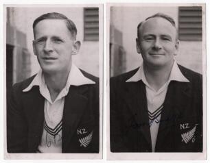 New Zealand. Ces Burke and Tom Burtt 1949. Two mono real photograph plain back postcards of C. Burke (Auckland & New Zealand 1937-1954) and T.B. Burtt (Canterbury & 1955), each depicted head and shoulders wearing tour blazer and nicely signed in ink to th