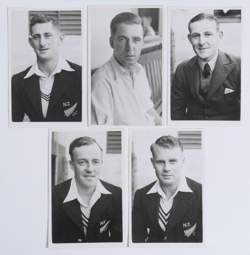 New Zealand 1949. Five mono real photograph plain back postcards of members of the 1949 New Zealand tour to England. Each player depicted head and shoulders, the majority wearing tour blazer. One, of Frank Mooney, is nicely signed in ink to the darker are