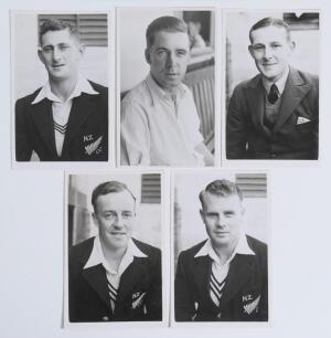New Zealand 1949. Five mono real photograph plain back postcards of members of the 1949 New Zealand tour to England. Each player depicted head and shoulders, the majority wearing tour blazer. One, of Frank Mooney, is nicely signed in ink to the darker are