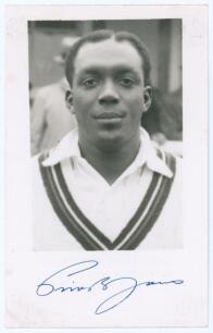 Prior Erskine Waverley Jones. Trinidad & West Indies 1940-1952. Mono real photograph plain back postcard of Jones, head and shoulders wearing cricket attire. Very nicely signed in blue ink to the lower border by Jones, and additionally to the verso. Offic
