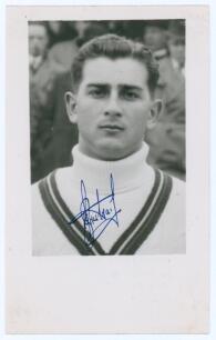 Kenneth Basil Trestrail. Trinidad 1943-1950. Mono real photograph plain back postcard of Trestrail, head and shoulders wearing cricket attire. Very nicely signed in blue ink to the photograph by Trestrail. Official stamp to verso for A. Wilkes & Son, West