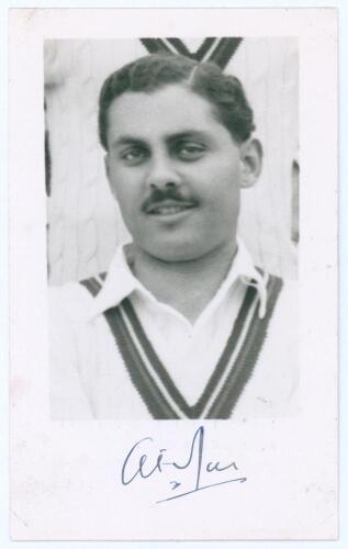 Allan Fitzroy Rae. Jamaica & West Indies 1946-1960. Mono real photograph plain back postcard of Rae, head and shoulders wearing cricket attire. Very nicely signed in blue ink to the lower border by Rae. Official stamp to verso for A. Wilkes & Son, West Br