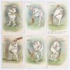 Raphael Tuck & Sons &lsquo;At The Wicket&rsquo; Series 955 c.1903. Full set of six humorous Edwardian colour postcards of cartoons of a rotund cricketer by Lance Thackeray. Titles are &lsquo;Going In&rsquo;, &lsquo;Ready!&rsquo;, &lsquo;Centre&rsquo;, &lsquo;Now for a Boundary&rsquo;, &lsquo;O! O!&rsquo;, and &lsquo;Out!&rsquo;. Three wi