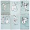 Marcus Ward&rsquo;s Series, No. 12- &ldquo;Cricket&rdquo; c.1903. Full set of six humorous Edwardian postcards, each depicting a cricket illustration on aquamarine background with cricket-related caption. Titles are &lsquo;So near, and yet so far&rsquo;, &lsquo;His First Innings&rsquo;, The Comin